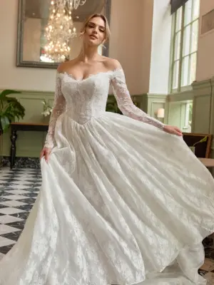 Off-the-Shoulder Lace A-Line Gown with Sweetheart Neckline