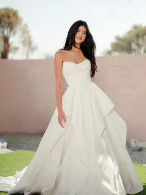 Strapless Satin A-Line Wedding Dress with Ruffle Pick-Ups