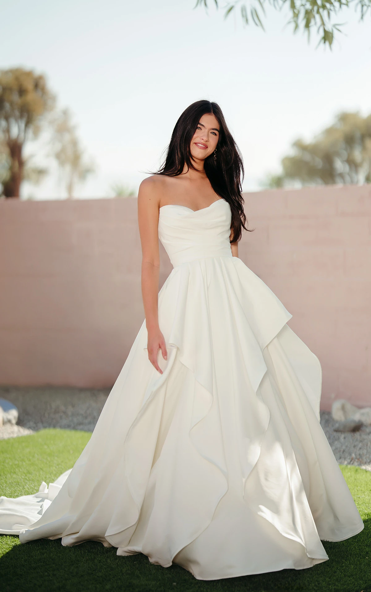 Strapless Satin A-Line Wedding Dress with Ruffle Pick-Ups