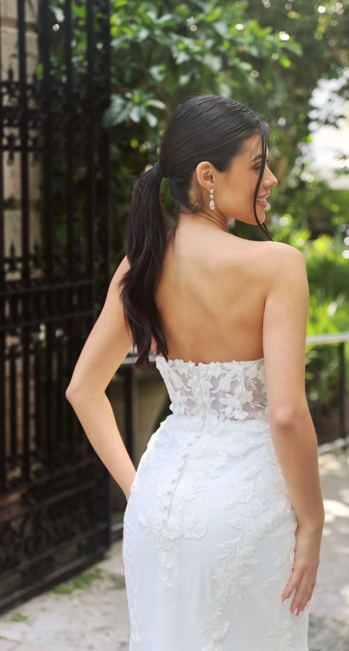Sparkling Floral Lace Fit-and-Flare Wedding Dress with Plunging Sweetheart Neckline - Image 3