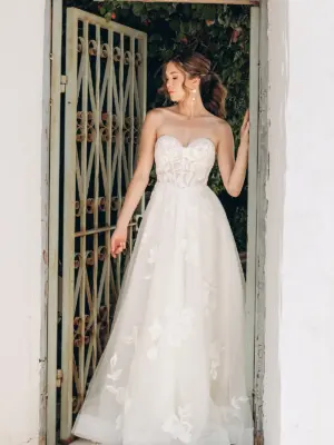 Modern Lace A-Line Wedding Dress with Strapless Corset Bodice