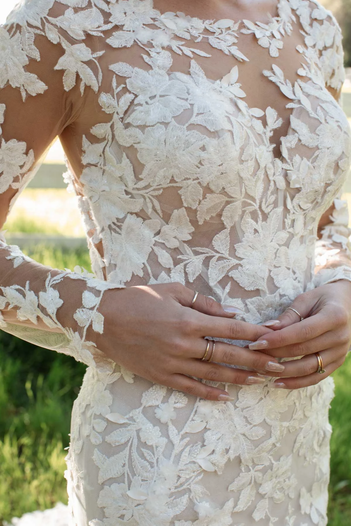 Vintage Lace Long Sleeve Fit-and-Flare Wedding Dress with Cutout Train - Image 2