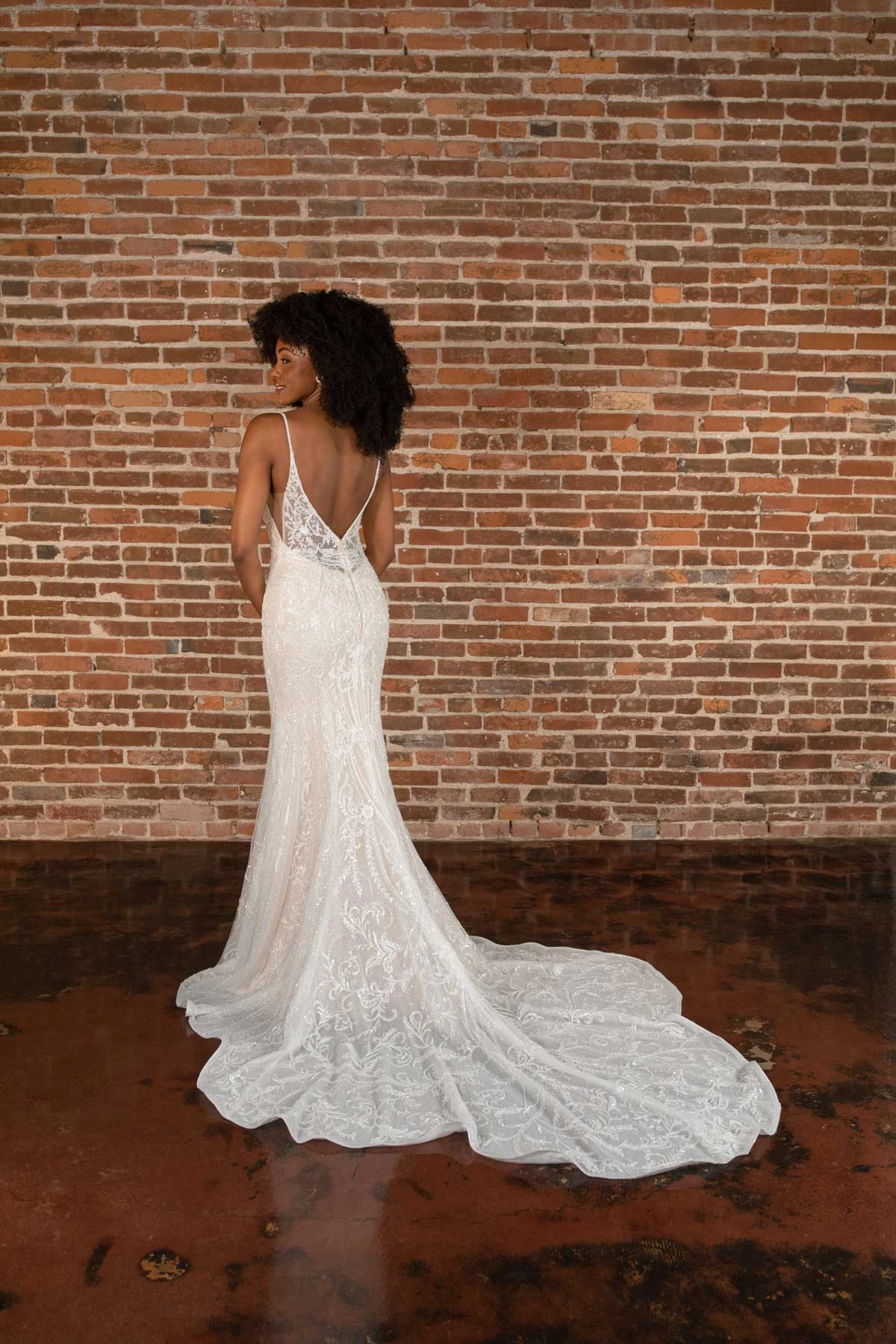 Sparkling Art Deco Beaded Lace Slip Wedding Dress with Spaghetti Straps - Image 2