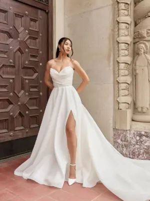 Modern Luxe Strapless Ballgown Wedding Dress with Leg Slit
