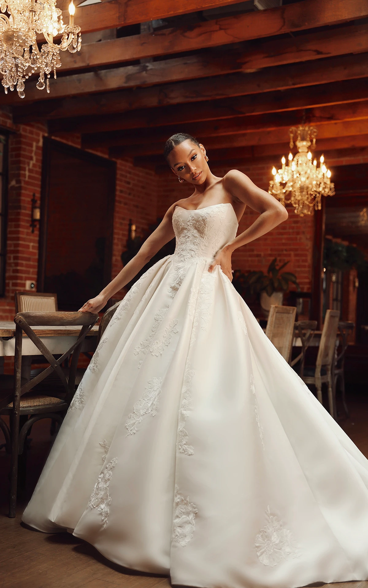 Strapless Mikado Ballgown Wedding Dress with Cat-Eye Neckline and Pleated Skirt