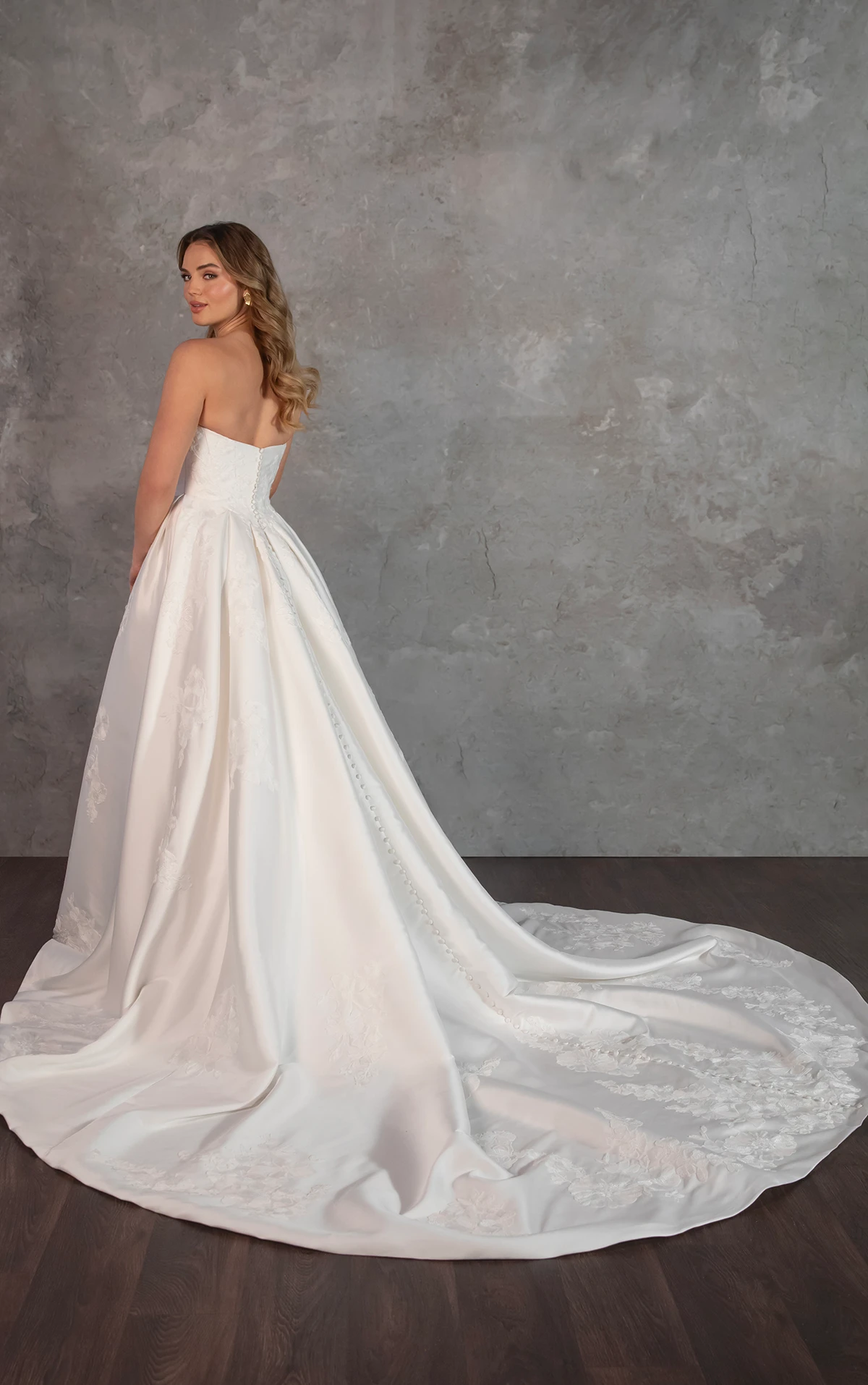 Strapless Mikado Ballgown Wedding Dress with Cat-Eye Neckline and Pleated Skirt - Image 2