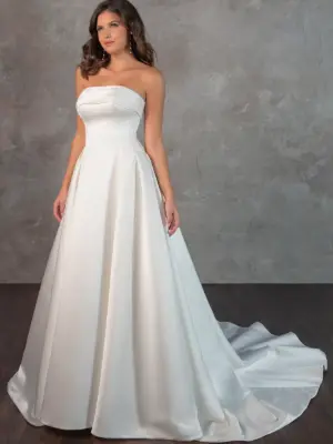 Strapless Satin Ballgown Wedding Dress with Folded Neckline and Pleated Skirt