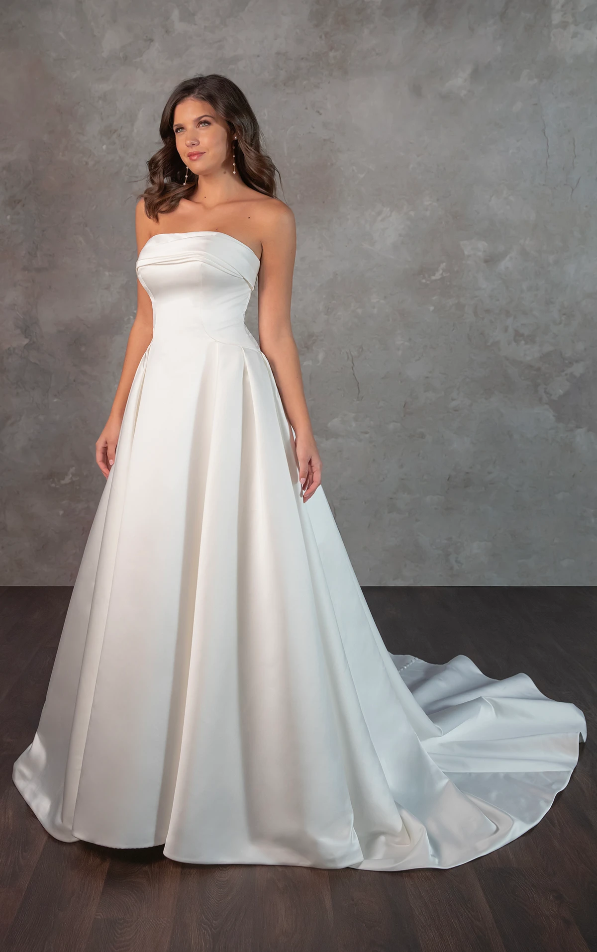 Strapless Satin Ballgown Wedding Dress with Folded Neckline and Pleated Skirt