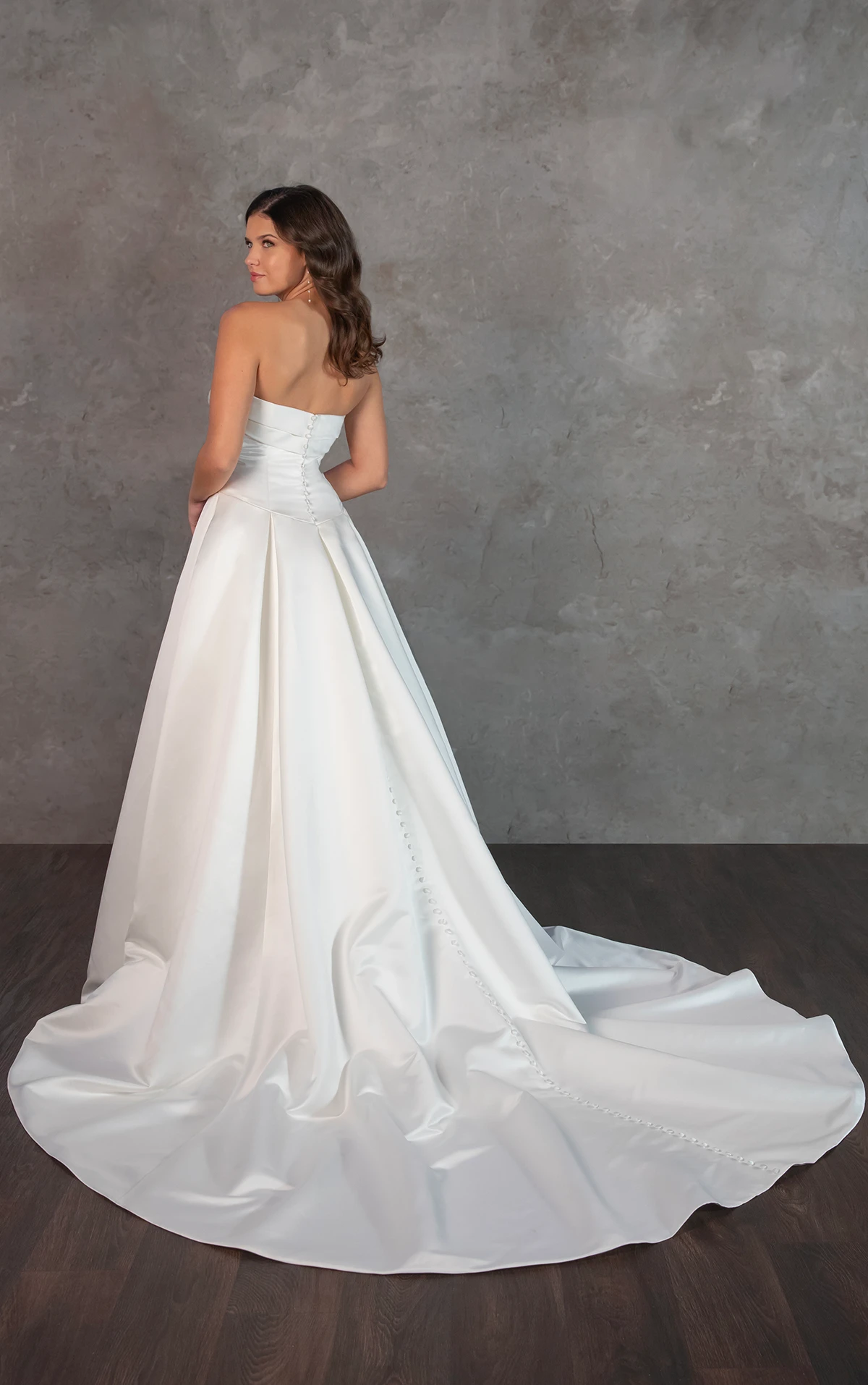 Strapless Satin Ballgown Wedding Dress with Folded Neckline and Pleated Skirt - Image 3