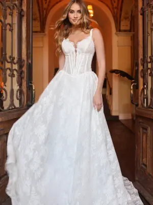 Allover Lace A-Line Wedding Dress with Plunging Sweetheart Neckline