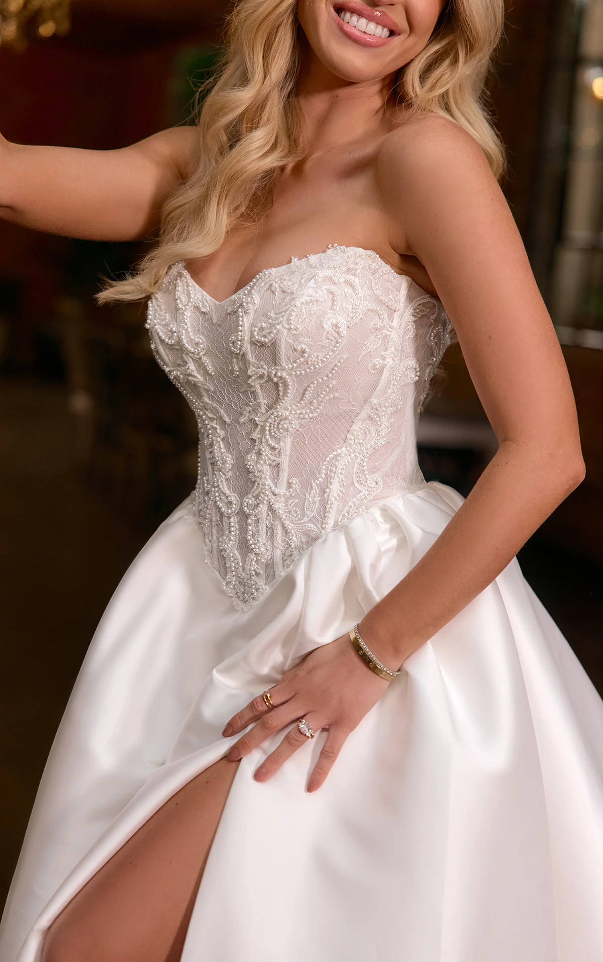 Strapless Mikado Ballgown Wedding Dress with Corset Bodice - Image 2