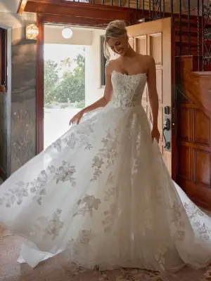 Strapless Leafy Lace Ballgown with Sweetheart Neckline