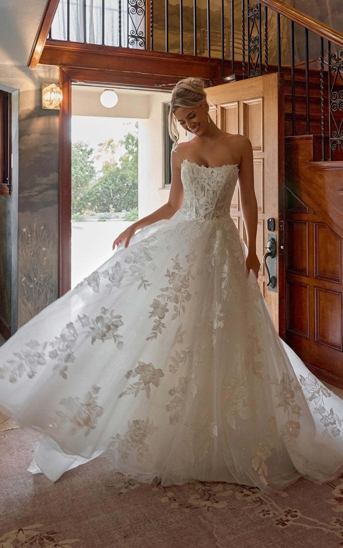 Strapless Leafy Lace Ballgown with Sweetheart Neckline