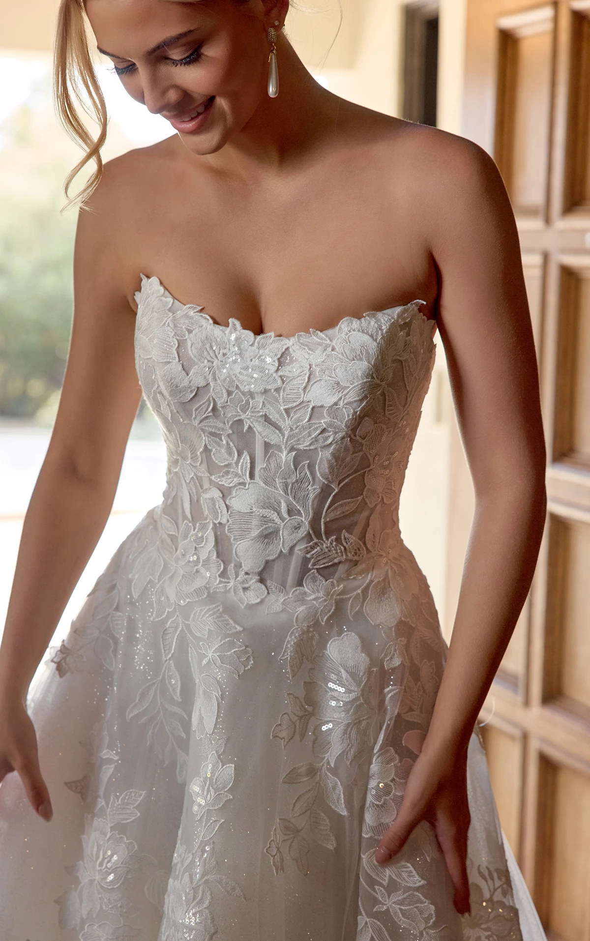 Strapless Leafy Lace Ballgown with Sweetheart Neckline - Image 2