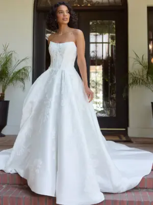 Strapless Mikado A-line Wedding Dress With Floral Lace Appliqués