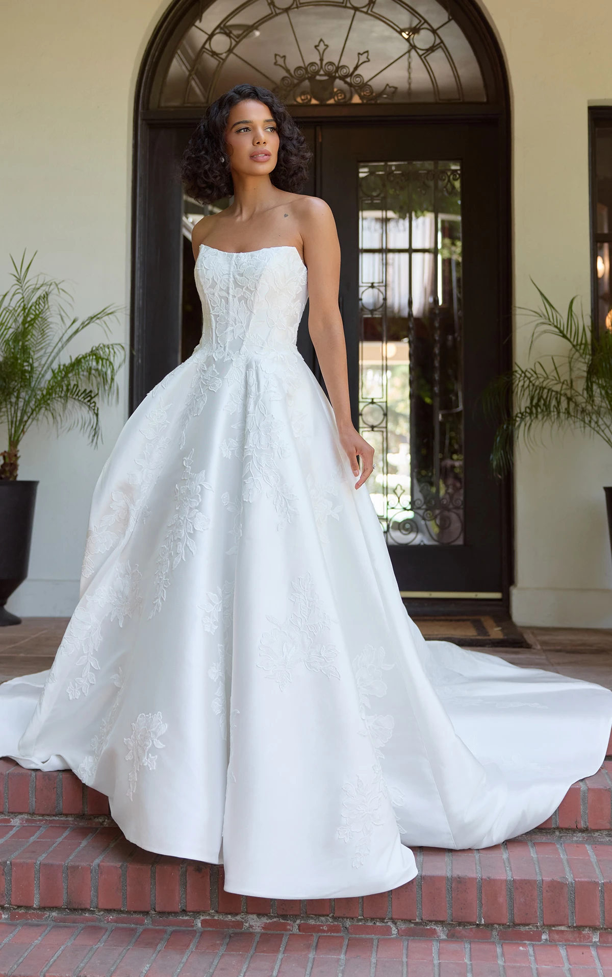 Strapless Mikado A-line Wedding Dress With Floral Lace Appliqués