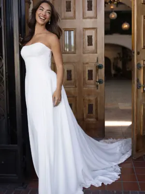 Minimalist Crepe A-Line Wedding Dress with Sheer Lace Back