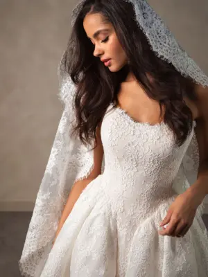 Romantic Lace and Organza Ballgown with Scalloped Sweetheart Neckline