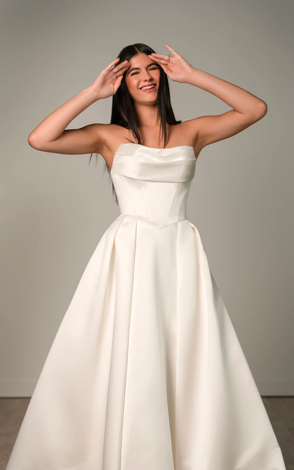 Romantic Strapless Ballgown Wedding Dress with Ruched Neckline and Basque Waist