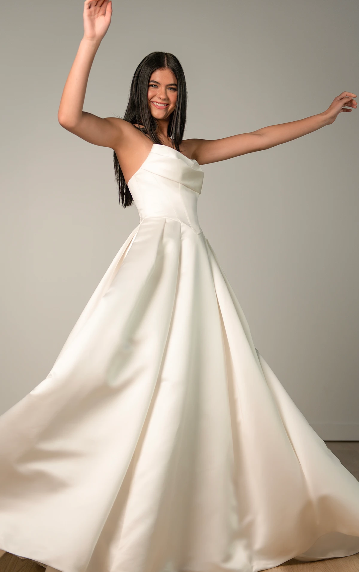 Romantic Strapless Ballgown Wedding Dress with Ruched Neckline and Basque Waist - Image 2