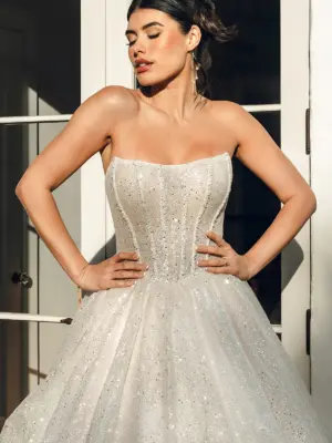 Sparkling Princess Ballgown Wedding Dress with Cat-Eye Neckline