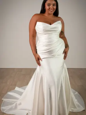 Architectural Mikado Fit-and-Flare Wedding Dress with Draped Bodice