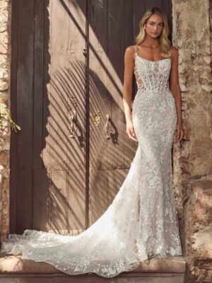 Sparkly Wedding Dress with Overskirt and Sheath Silhouette