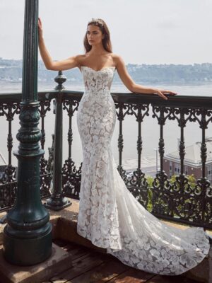 Strapless Wedding Dress with Lace and Sweetheart Neckline By Calla Blanche